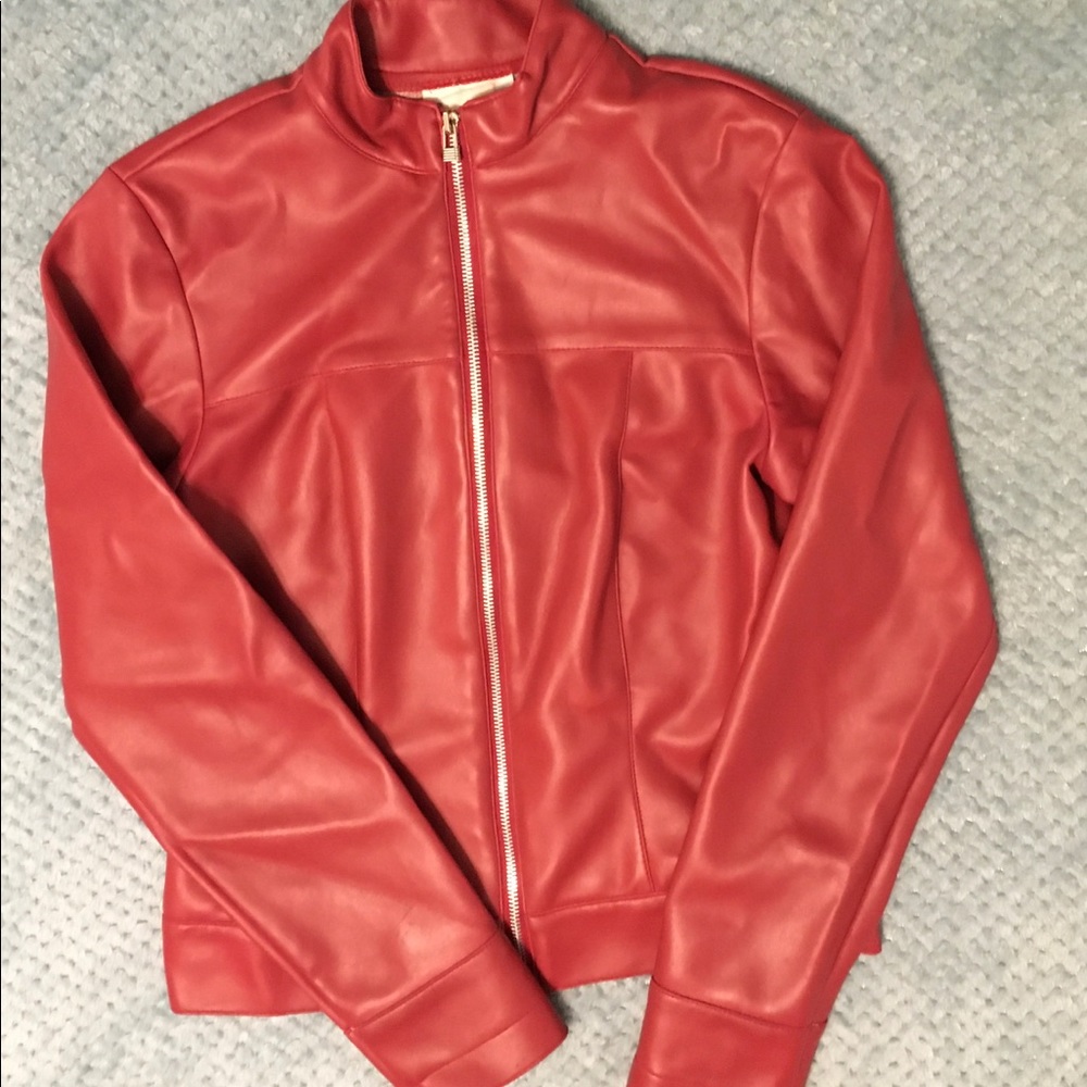 Faux red leather jacket